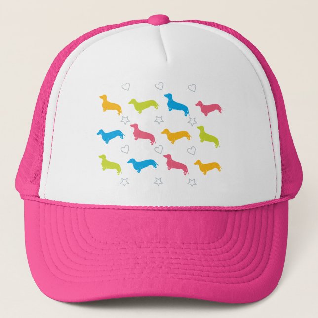 Doxie Colorful Hearts and Stars Trucker Hat (Front)