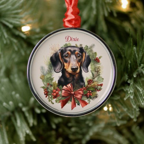 Doxie Dachshund Christmas Pet Memorial Dog Breed Metal Ornament