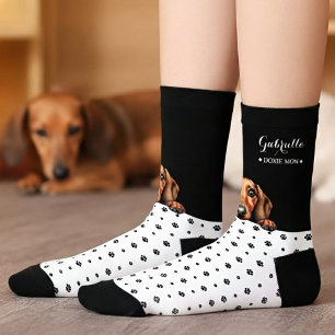 Doxie Dachshund Dog Paw Print Black White Custom  Socks