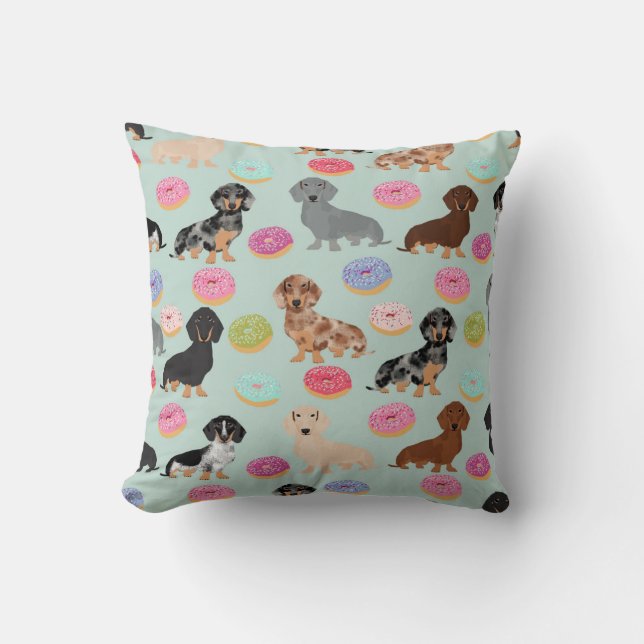 Doxie Dachshund Donuts throw pillow (Front)