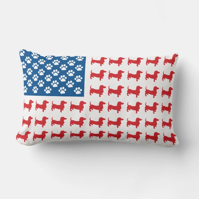 Doxie - Dachshund Patriotic American Flag Lumbar Pillow (Front)