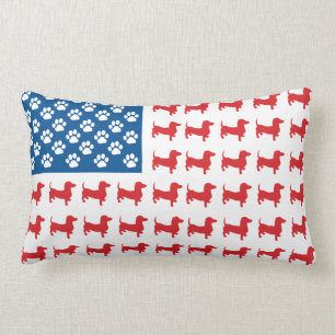 Doxie - Dachshund Patriotic American Flag Lumbar Pillow