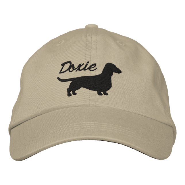 Doxie Dachshund Silhouette Wiener Dog Custom Embroidered Baseball Hat (Front)