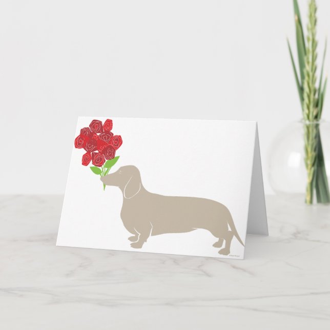 Doxie Delivers 12 Red Roses - Valentines Day!!!! Holiday Card (Front)