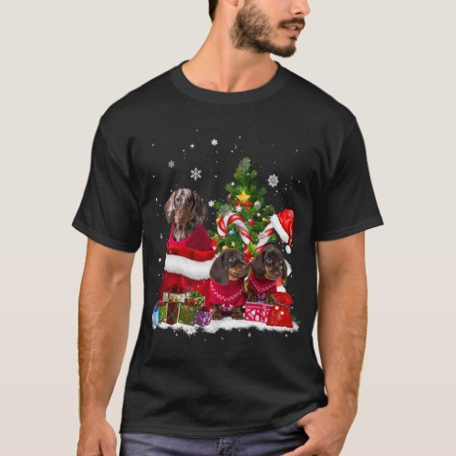 Doxie Dog Christmas Tree Lights Pajamas Xmas Match T_Shirt