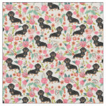 Doxie Floral Fabric - black and tan doxie - cream