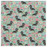 Doxie Floral Fabric - black and tan doxie - mint