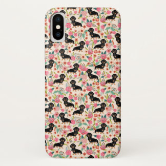 Doxie Floral phone case - black and tan doxie