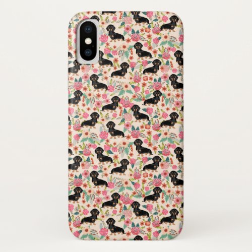 Doxie Floral phone case _ black and tan doxie
