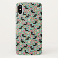 Doxie Floral phone case - black and tan doxie