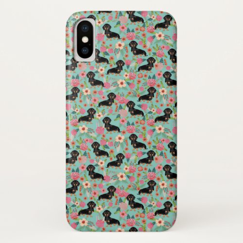 Doxie Floral phone case _ black and tan doxie