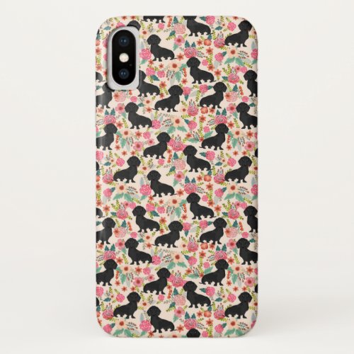 Doxie Floral phone case _ black doxie  _ cream