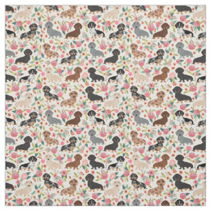 Doxie Florals Fabric - cute dachshund fabric print