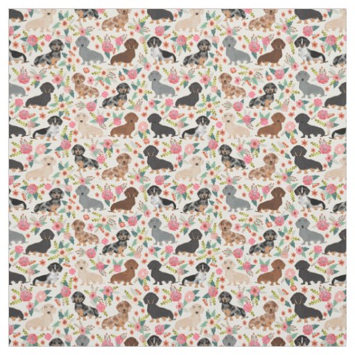 Doxie Florals Fabric - cute dachshund fabric print