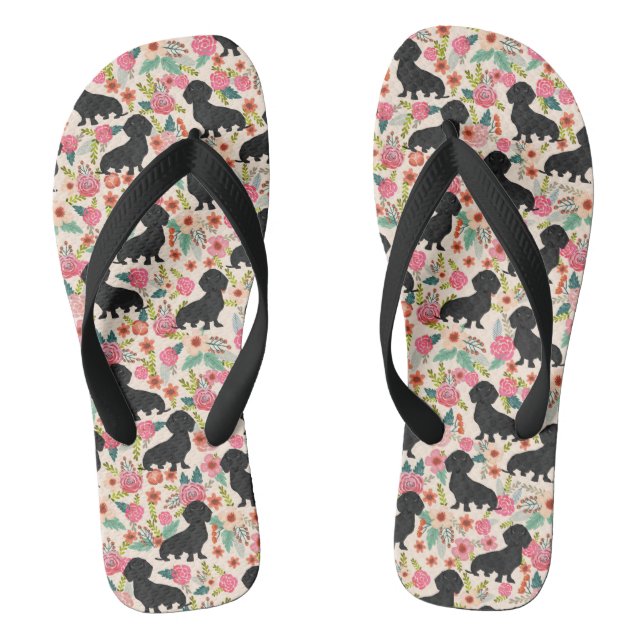 Doxie Florals Flip Flops - black doxie - cream (Footbed)