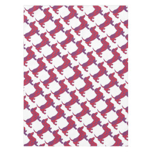 Doxie in Reniassance-Pattern Tablecloth