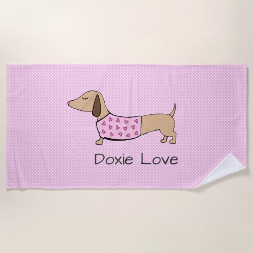 Doxie Love Pink Polka Dot Poolside Gift Beach Towel