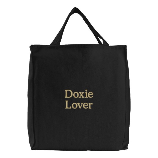 "Doxie Lover" Embroidered Tote Bag (Front)