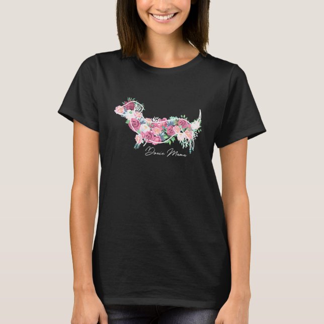 Doxie Mama Floral Dachshund T-Shirt (Front)