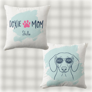 Doxie Mom Pillow Ice Blue Pastel Dachshund Name