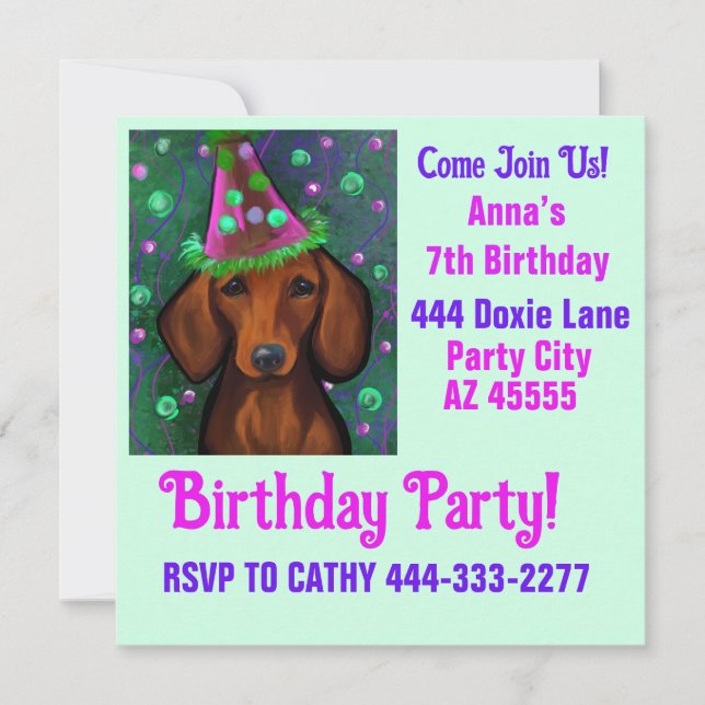 Doxie Party  Invitation (Front)