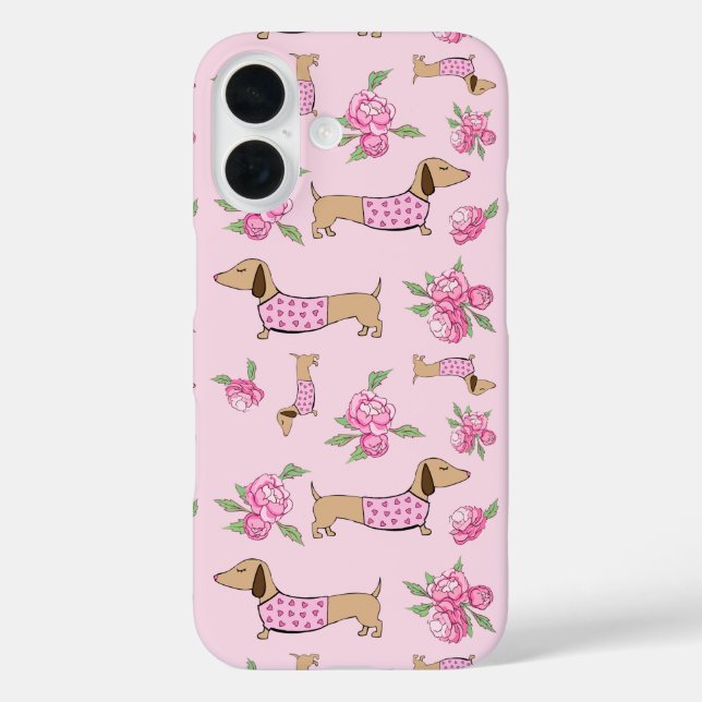 Doxie & Peonies Floral Dachshund Phone Case (Back)