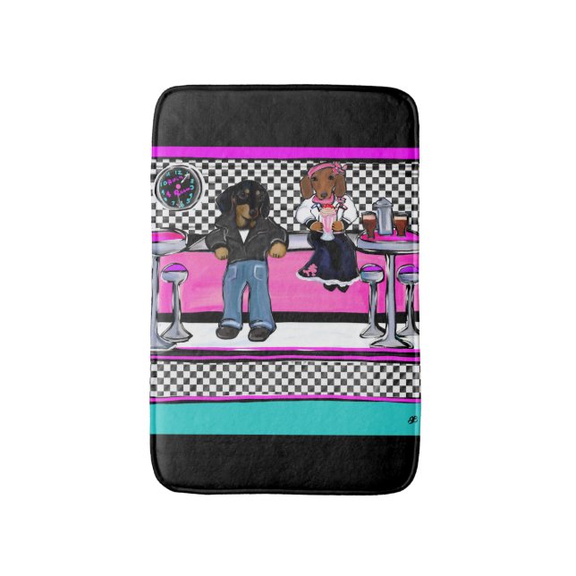 Doxie Rock and Roll Bath Mat (Front Vertical)
