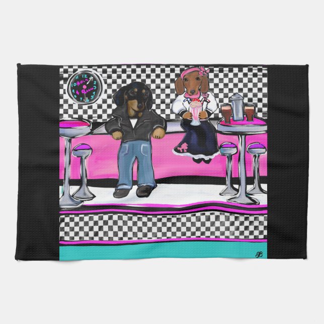 Doxie Rock and Roll Kitchen Towel (Horizontal)