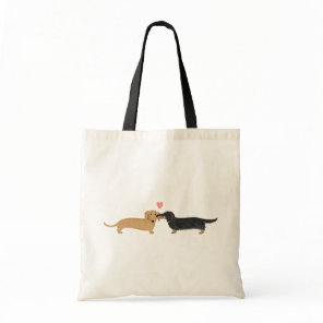 Doxie Smooch with Heart | Wiener Dogs Cartoon Tote Bag