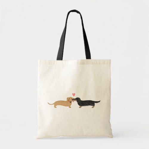 Doxie Smooch with Heart  Wiener Dogs Cartoon Tote Bag