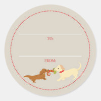 Doxie Tug-of-War Christmas Gift Tag