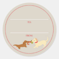 Doxie Tug-of-War Christmas Gift Tag