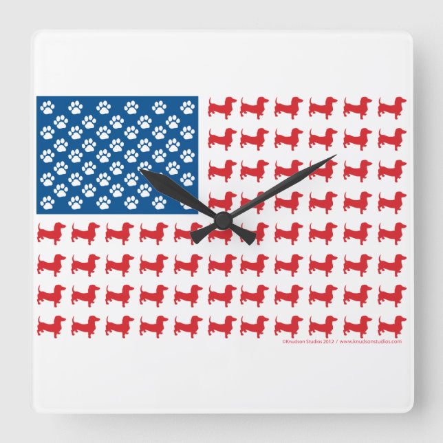 Doxie-USA-FLAG-for-Darks Square Wall Clock (Front)