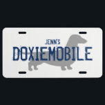 DOXIEMOBILE Dachshund Silhouette Custom License Plate<br><div class="desc">DOXIEMOBILE Dachshund Lover's License Plate. Personalize with you own text. Also available with wire hair and longhaired Doxie silhouettes.</div>