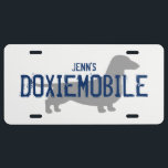 DOXIEMOBILE Dachshund Silhouette Custom License Plate<br><div class="desc">DOXIEMOBILE Dachshund Lover's License Plate. Personalize with you own text. Also available with wire hair and longhaired Doxie silhouettes.</div>