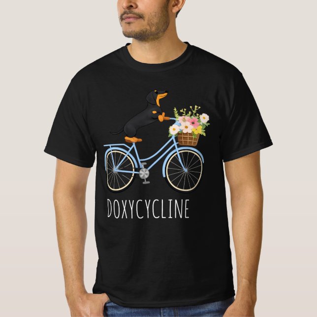 Doxycycline Pharmacy Pun , Dachshund on Bicycle, P T-Shirt (Front)