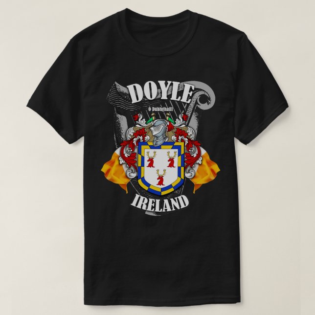 Doyle Family Name English and Irish T-Shirt (Design Front)