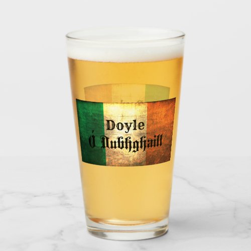 Doyle Family Name on Irish Flag   Glass