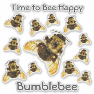 Dozen Bumblebees Time to Bee Happy Customizable Sticker