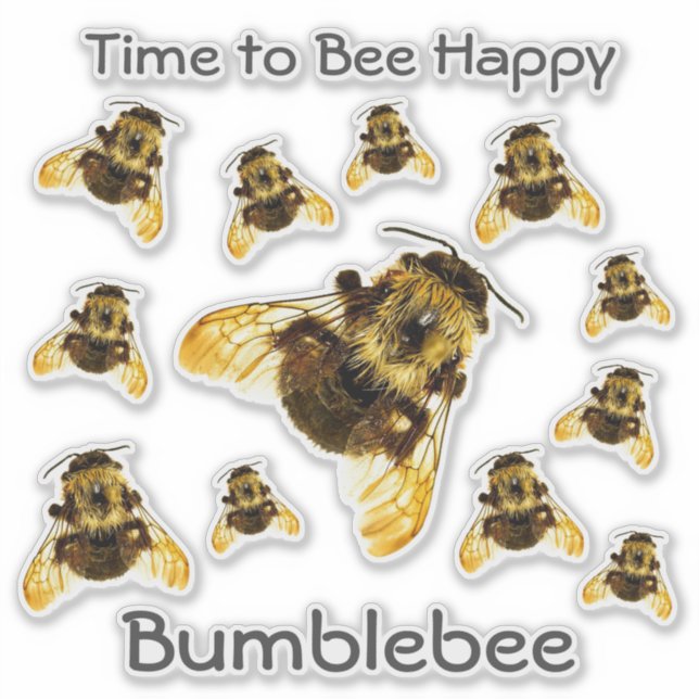 Dozen Bumblebees Time to Bee Happy Customizable Sticker (Front)