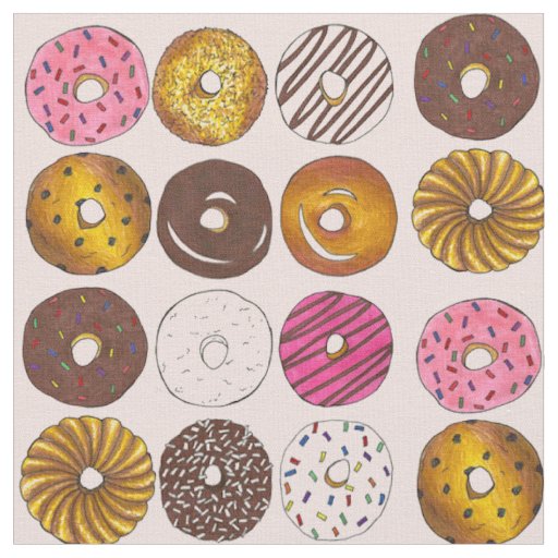 Dozen Donuts Breakfast Doughnut Fabric on Pink