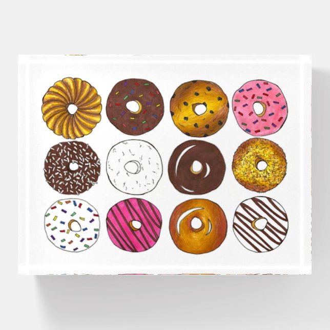 Dozen Donuts Breakfast Doughnut Pastry Foodie Paperweight (Front)