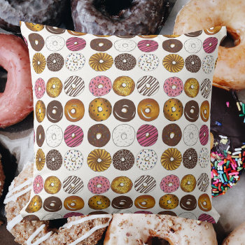 Dozen Donuts Breakfast Junk Food Doughnut  Throw Pillow by rebeccaheartsny at Zazzle