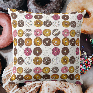 Dozen Donuts Breakfast Junk Food Doughnut Throw Pillow