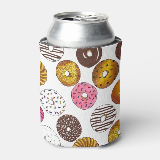Dozen Donuts Doughnuts Breakfast Junk Food Foodie Can Cooler (Can Front)