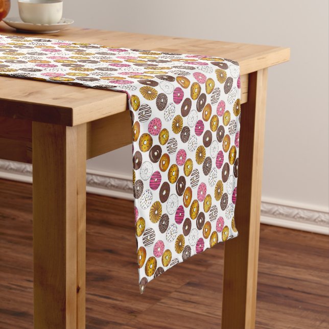 Dozen Donuts Doughnuts Breakfast Junk Food Foodie Short Table Runner (In Situ)