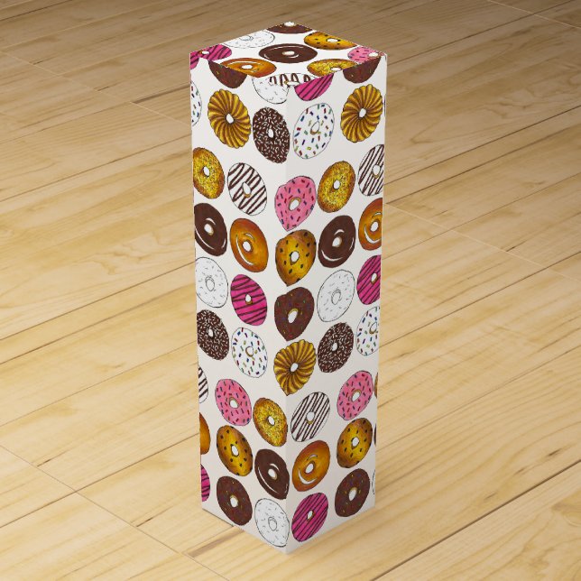 Dozen Donuts Doughnuts Breakfast Junk Food Foodie Wine Box (Front)