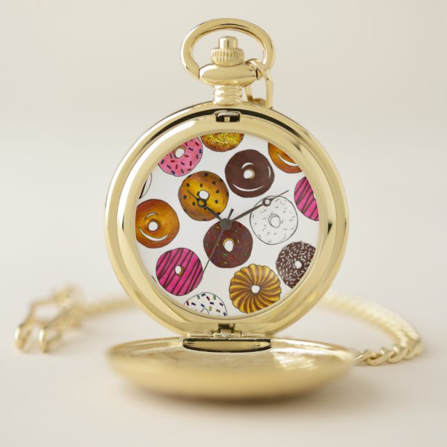 Dozen Doughnuts Donut Breakfast Junk Food Pocket Watch (Inside)