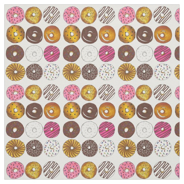 Dozen Doughnuts Donuts Breakfast Junk Food Pastry Fabric (Swatch)