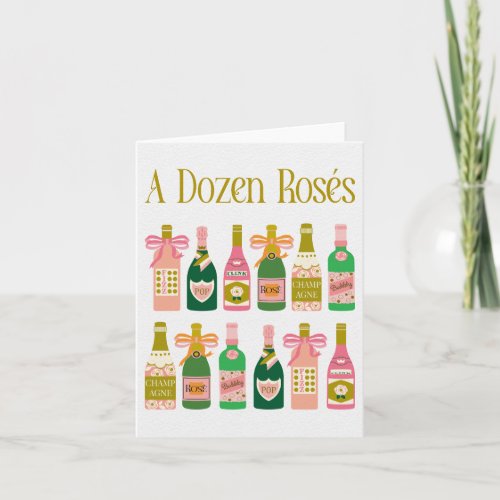 Dozen Ross Pink Champagne Bottles Pop Fizz Clink Note Card